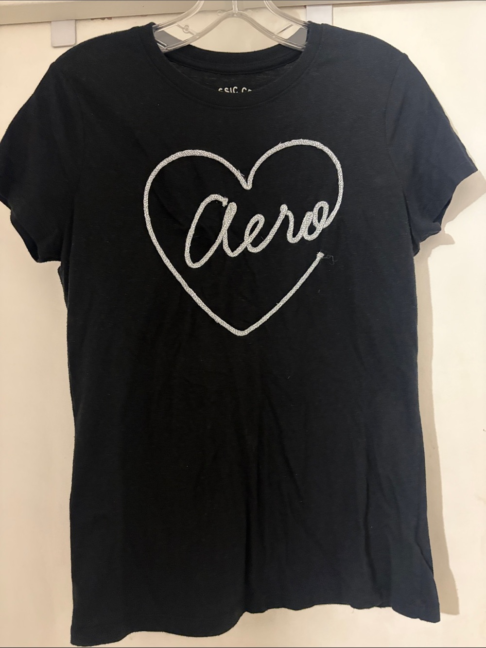 Aeropostale Black Tee with Silver Heart Logo